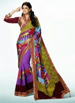 Modish Purple N Multicolor Half N Half Saree Party Wear -ZariGrace Shop modish purple n multicolor half n half saree sasmv9313 u