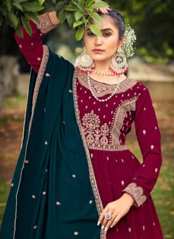 Morpeach Blue Georgette Embroidered Long Choli Lehenga Party Wear -ZariGrace Shop morpeach blue georgette embroidered long choli lehenga ghsli1920401 b