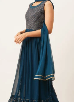 Morpeach Georgette Embroidered Anarkali Sharara Suit Festive Wear