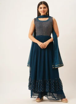 Morpeach Georgette Embroidered Anarkali Sharara Suit Festive Wear -ZariGrace Shop morpeach georgette embroidered anarkali sharara suit slmz026461t u