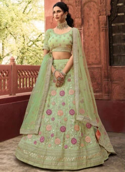 Moss Green Organza Embroidered N Stones Umbrella Lehenga Wedding Wear -ZariGrace Shop moss green organza embroidered n stones umbrella lehenga ghsak42117204 u