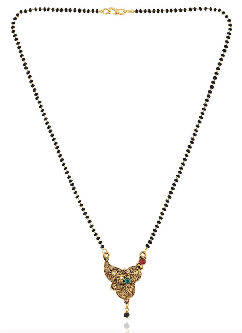 Multicolor Antique Gold Plated Long Traditional Mangalsutra Wedding Wear 4 Multicolor Antique Gold Plated Long Traditional Mangalsutra Wedding Wear - Image 2