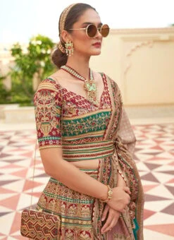 Multicolor Art Silk Banarasi Mirror Work Umbrella Lehenga Wedding Wear 9 Multicolor Art Silk Banarasi Mirror Work Umbrella Lehenga Wedding Wear -ZariGrace Shop multicolor art silk banarasi mirror work umbrella lehenga ghsli210109 b