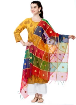 Multicolor Chanderi Cotton Gota Patti Work Dupatta Festive Wear -ZariGrace Shop multicolor chanderi cotton gota patti work dupatta dpdmfmfd005 u