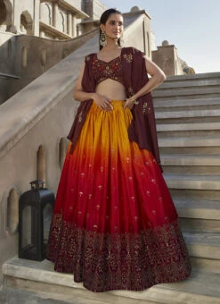 Multicolor Chinon Silk Embellished Mirror Work Lehenga Choli Party Wear 8 Multicolor Chinon Silk Embellished Mirror Work Lehenga Choli Party Wear -ZariGrace Shop multicolor chinon silk embellished mirror work lehenga choli ghsom302305 u
