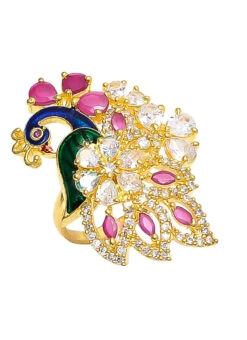 Multicolor Peacock Designer Ring Party Wear -ZariGrace Shop multicolor peacock designer ring hnjjde1346 b