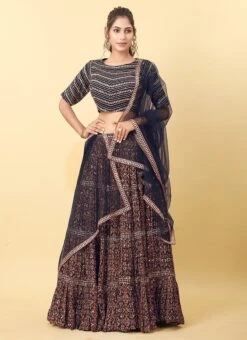 Multicolor Printed Embroidery Georgette Lehenga Festive Wear -ZariGrace Shop multicolor printed embroidery georgette lehenga ghsgfcb81 u