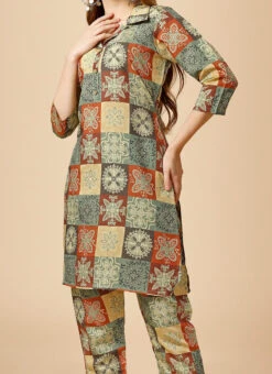 Multicolored Cotton Digital Print Kurta Straight Pant Set After Six Wear