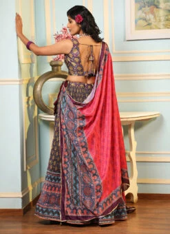 Multicolored Satin Silk Digital Printed Work A Line Lehenga Party Wear -ZariGrace Shop multicolored satin silk digital printed work a line lehenga ghska4551123 b