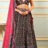 Multicolored Satin Silk Digital Printed Work A Line Lehenga Party Wear