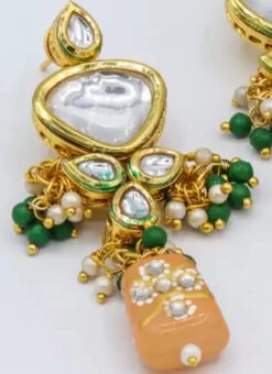 Mustard Alloy Kundan Danglers Party Wear