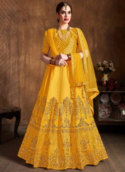 Mustard Art Silk A Line Lehenga Party Wear -ZariGrace Shop mustard art silk a line lehenga ghmkns7418 u