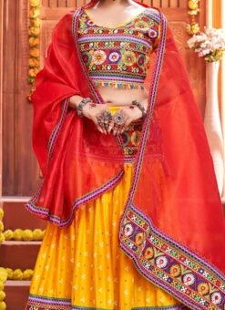 Mustard Cotton Embroidery With Mirror Work Chaniya Choli Festive Wear