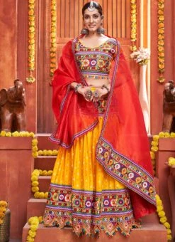 Mustard Cotton Embroidery With Mirror Work Chaniya Choli Festive Wear -ZariGrace Shop mustard cotton embroidery with mirror work chaniya choli ghska46577008 u