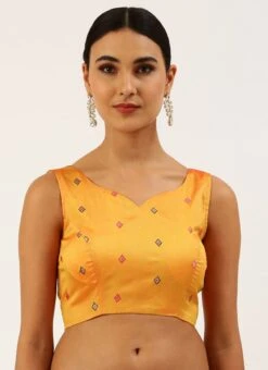 Mustard Cotton Silk Brocade Blouse Party Wear -ZariGrace Shop mustard cotton silk brocade blouse blspfb194mu u
