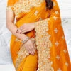 Mustard Embroidered Art Silk Saree Party Wear
