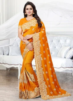 Mustard Embroidered Art Silk Saree Party Wear -ZariGrace Shop mustard embroidered georgette saree sasnf1907 u