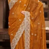 Mustard Faux Chiffon Embroidered Saree Party Wear
