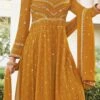 Mustard Faux Georgette Embroidered And Sequins Anarkali Suit Party Wear