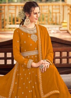 Mustard Georgette Embroidered Anarkali Suit Party Wear -ZariGrace Shop mustard georgette embroidered anarkali suit slsli1921409 b