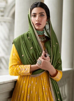 Mustard Georgette Embroidery Long Choli Lehenga Party Wear -ZariGrace Shop mustard georgette embroidery long choli lehenga ghska41699432 b