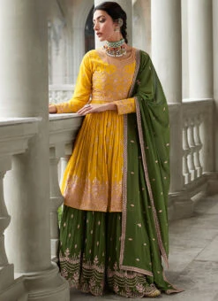 Mustard Georgette Embroidery Long Choli Lehenga Party Wear -ZariGrace Shop mustard georgette embroidery long choli lehenga ghska41699432 u