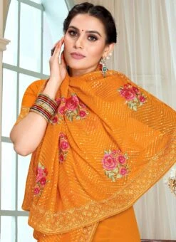 Mustard Georgette Embroidery N Sequins Saree Party Wear -ZariGrace Shop mustard georgette embroidery n sequins saree sasuni1669 b