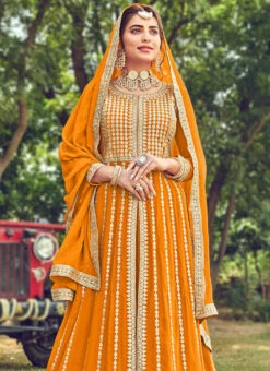 Mustard Georgette Sequins Embroidery Umbrella Lehenga Party Wear -ZariGrace Shop mustard georgette sequins embroidery umbrella lehenga ghsak25751225 b