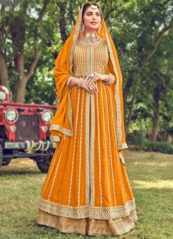 Mustard Georgette Sequins Embroidery Umbrella Lehenga Party Wear -ZariGrace Shop mustard georgette sequins embroidery umbrella lehenga ghsak25751225 u