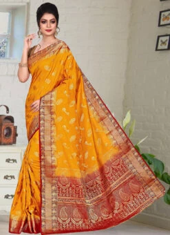 Mustard Kanjeevaram Silk Zari Work Saree Festive Wear -ZariGrace Shop mustard kanjeevaram silk zari work saree sadsf4835 u