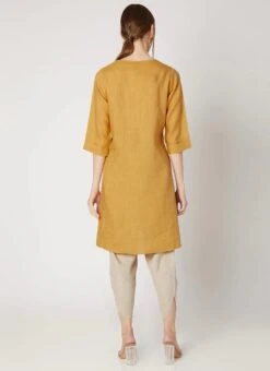 Mustard Linen Kurta Dhoti Pant Set Work Wear -ZariGrace Shop mustard linen kurta dhoti pant set krsdvcsvts26 b