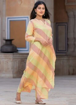 Mustard Muslin Printed Kurta Straight Pant Set After Six Wear -ZariGrace Shop mustard muslin printed kurta straight pant set krspranju66 u