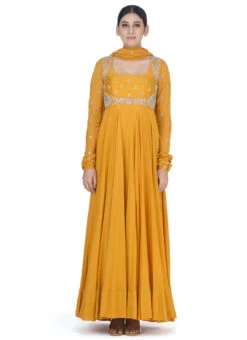 Mustard Pure Silk Zari N Sequins Work Anarkali Suit Party Wear -ZariGrace Shop mustard pure silk zari n sequins work anarkali suit sldvcsvak198 u