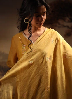 Mustard Yellow Chanderi Silk Embroidered Dupatta Party Wear -ZariGrace Shop mustard yellow chanderi silk embroidered dupatta dpbadcsdum01 b