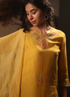 Mustard Yellow Chanderi Silk Embroidered Dupatta Party Wear -ZariGrace Shop mustard yellow chanderi silk embroidered dupatta dpbadcsdum01 u