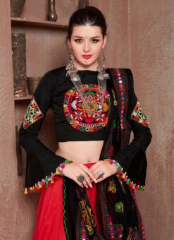 Navaratri Coral Red Cotton Embroidered Chaniya Choli Party Wear -ZariGrace Shop navaratri coral red cotton embroidered chaniya choli ghsomr8002 b