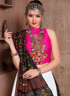 Navaratri White Cotton Embroidered Chaniya Choli Party Wear -ZariGrace Shop navaratri white cotton embroidered chaniya choli ghsomr8003 b