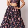 Navy Blue Banarasi Silk Printed Umbrella Lehenga Party Wear -ZariGrace Shop navy blue banarasi silk printed umbrella lehenga ghsom2291 l