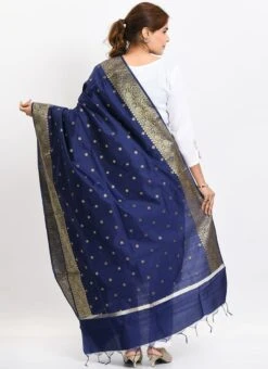Navy Blue Banarasi Silk Weaving Work Dupatta Work Wear -ZariGrace Shop navy blue banarasi silk weaving work dupatta dpdmimfd183 b