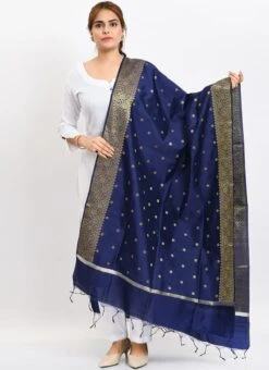 Navy Blue Banarasi Silk Weaving Work Dupatta Work Wear -ZariGrace Shop navy blue banarasi silk weaving work dupatta dpdmimfd183 u