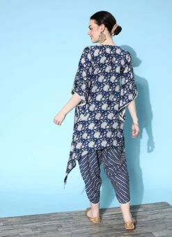 Navy Blue Cotton Printed Kurta Dhoti Set After Six Wear -ZariGrace Shop navy blue cotton printed kurta dhoti set krsmz276732nbl b