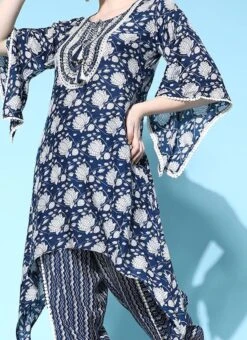 Navy Blue Cotton Printed Kurta Dhoti Set After Six Wear