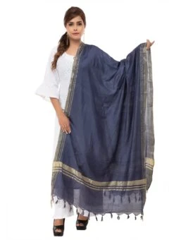 Navy Blue Cotton Slub Weaving Work Dupatta Work Wear -ZariGrace Shop navy blue cotton slub weaving work dupatta dpdmimfd090 u
