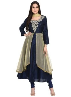 Navy Blue Embroidered Anarkali Suit Party Wear -ZariGrace Shop navy blue embroidered anarkali suit sldrrwrs446 u
