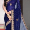 Navy Blue Faux Georgette Hand Work Sari Party Wear -ZariGrace Shop navy blue faux georgette hand work sari sadsf7223 l