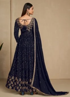 Navy Blue Faux Georgette Sequins Dresses And Gown Party Wear -ZariGrace Shop navy blue faux georgette sequins dresses and gown bgwrsad7101 b