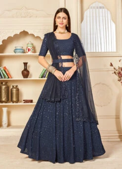 Navy Blue Georgette Embroidered N Sequins Umbrella Lehenga Party Wear -ZariGrace Shop navy blue georgette embroidered n sequins umbrella lehenga ghsom1801 u