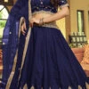 Navy Blue Lino Silk N Nylon Satin Embroidered Umbrella Lehenga Party Wear -ZariGrace Shop navy blue lino silk n nylon satin embroidered umbrella lehenga ghsira011401 l