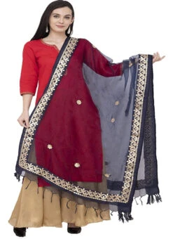 Navy Blue Organza Cotton Gota Patti Work Dupatta Festive Wear -ZariGrace Shop navy blue organza cotton gota patti work dupatta dpdmfmfd020 u