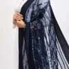 Navy Blue Organza Cotton Mirror Embroidery Dupatta Work Wear -ZariGrace Shop navy blue organza cotton mirror embroidery dupatta dpdmimfd129 l